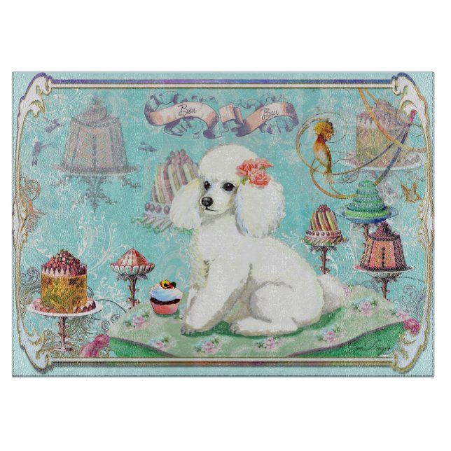 White Poodle Cupcake Tea Party Cutting Board (Front)