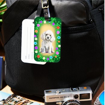 White Poodle Dog Acrylic Luggage Tag by AutumnRoseMDS at Zazzle