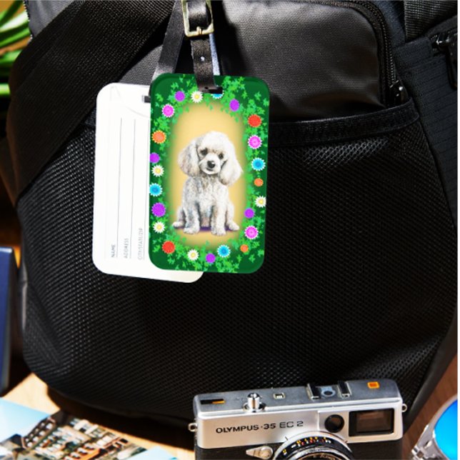 White Poodle Dog Acrylic Luggage Tag (Creator Uploaded)