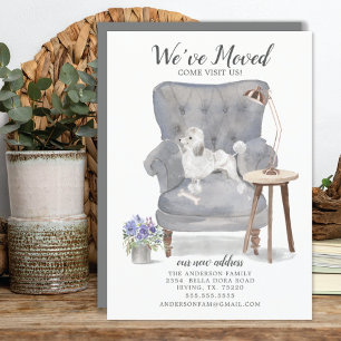 White Poodle Dog Moving Announcement