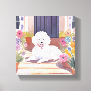 White Poodle   Dog Pet Watercolor Flowers Canvas Print