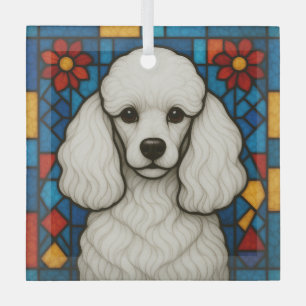 White Poodle Dog "Stained Glass" Glass Ornament
