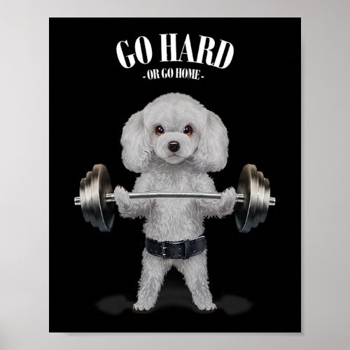 White Poodle Dog Weightlifting in Fitness Gym Poster