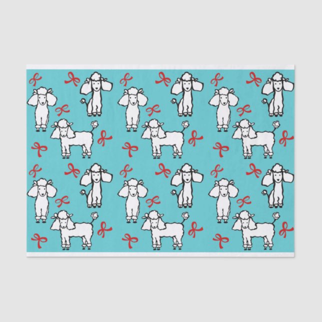 White Poodle Dogs Bows Turquoise Tissue Paper (Front)