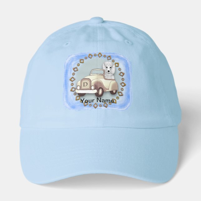 White Poodle Driving Car  hat (Front)