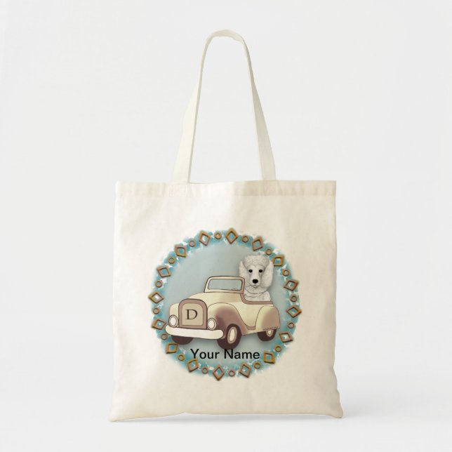 White Poodle Driving Car  Tote Bag (Front)