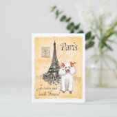 White Poodle Eiffel Tower Vintage Style Print (Standing Front)