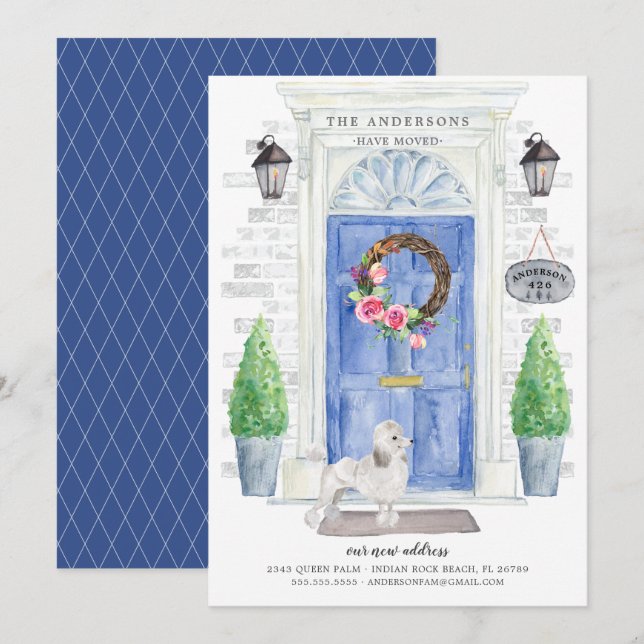 White Poodle Front Door Moving Announcement (Front/Back)
