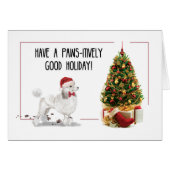 White Poodle Funny Christmas Dog with Tree (Front Horizontal)