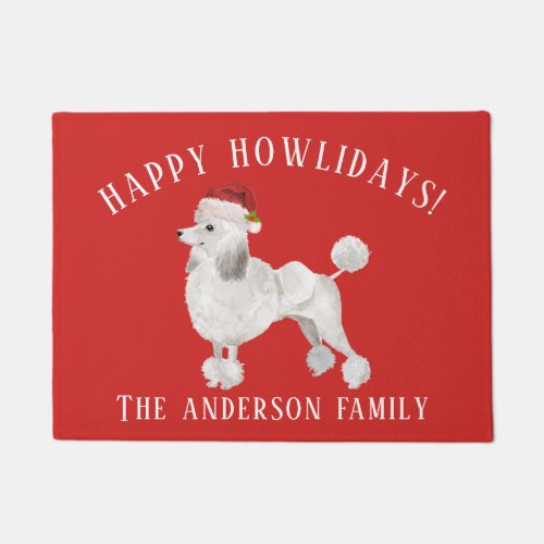 White Poodle Happy Howlidays Christmas Doormat