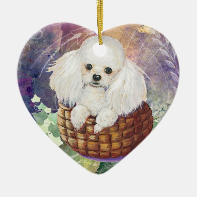 White Poodle in Basket Ornament (Front)