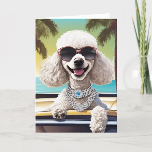 White Poodle In Diamonds Blank Card