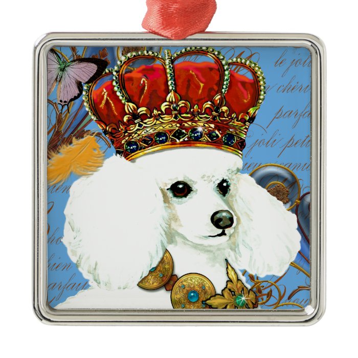 White Poodle King Painting Dress up Christmas Ornaments