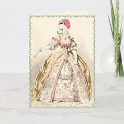 White Poodle Marie Antoinette French Fashion Card