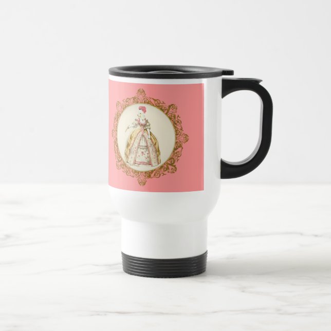 White Poodle Marie Antoinette Ornate Art Travel Mug (Right)