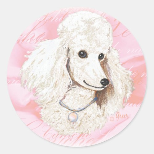 White Poodle n Rose Portrait Classic Round Sticker