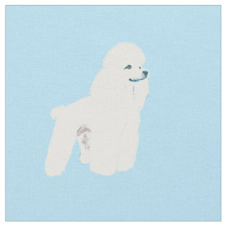 White Poodle on Blue Fabric