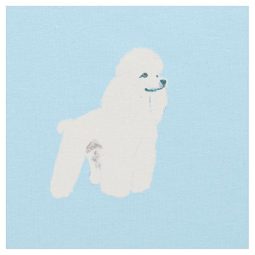 White Poodle on Blue Fabric