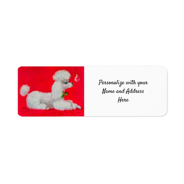 White Poodle on Red Carpet Christmas Label (Front)