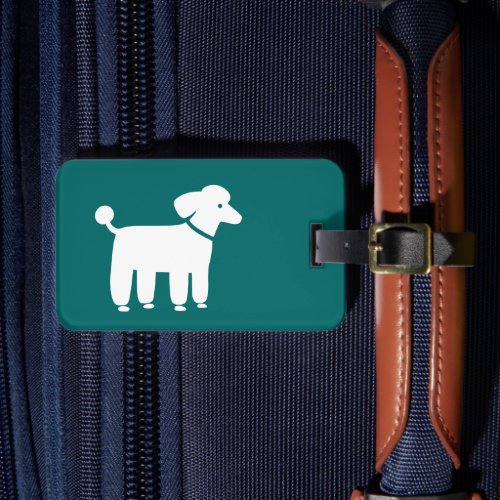 White Poodle on Teal Color is Customizable Luggage Tag
