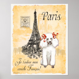 White Poodle Paris Eiffel Tower Vintage Print