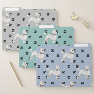 White Poodle Paw Prints Pattern File Folder
