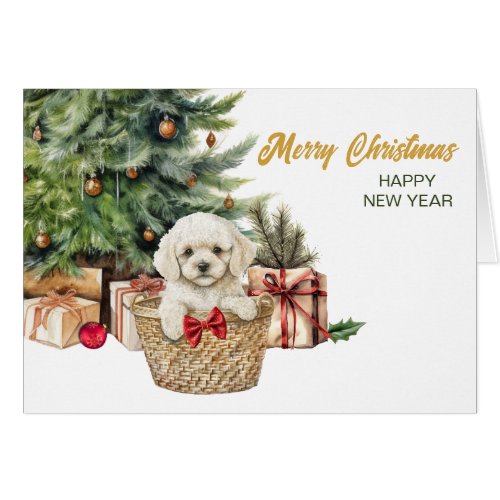 White Poodle Puppy Dog Wicker Basket Christmas