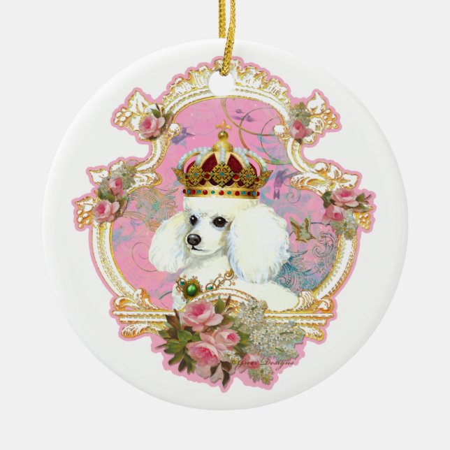 White Poodle Queen Christmas Ornament (Front)