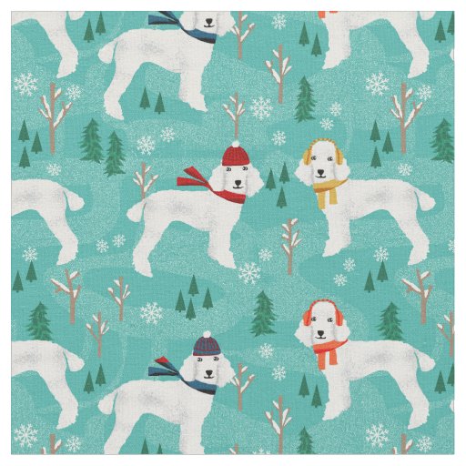 White poodle snow day winter dog fabric