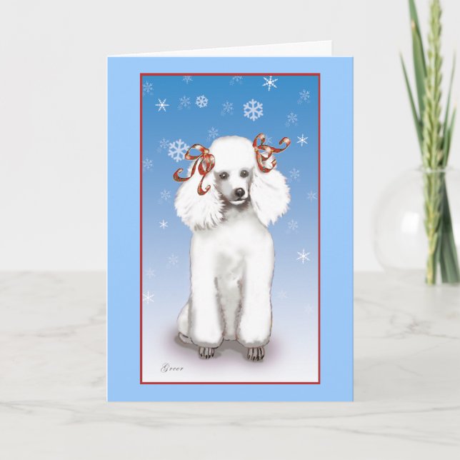 White Poodle Snowflakes Christmas Holiday Cards (Front)