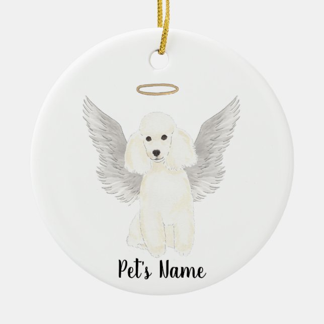 White Poodle Sympathy Memorial Ceramic Ornament (Front)