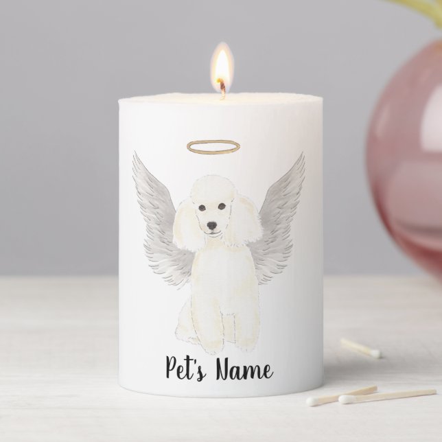 White Poodle Sympathy Memorial Pillar Candle (In Situ)