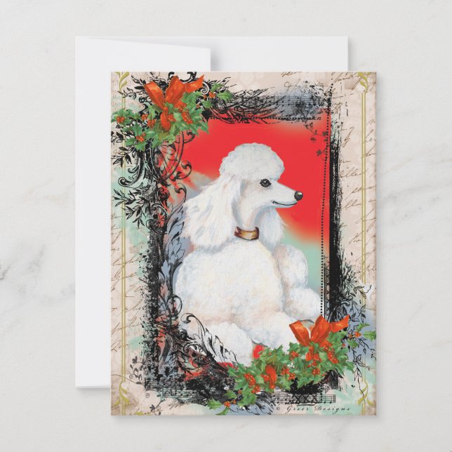 White Poodle Vintage Style Christmas Invitation (Front)