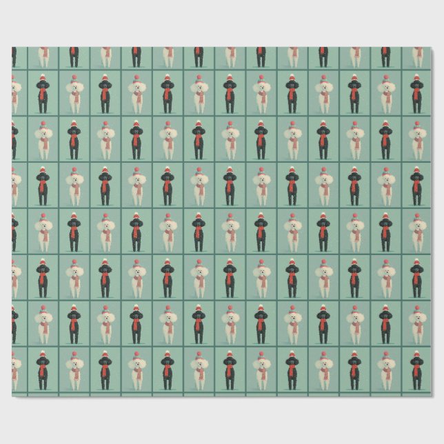 White Poodle Winter Pattern Wrapping Paper (Flat)