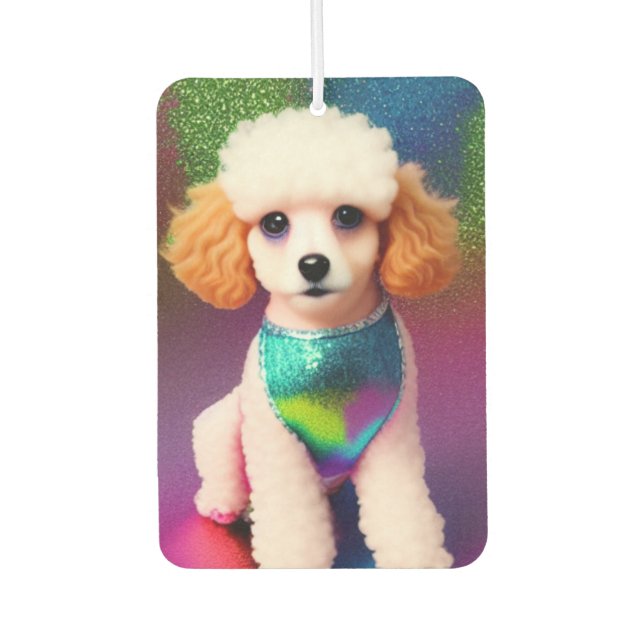 White Poodle with Cream Ears on Rainbow Sparkle    Air Freshener (Front)