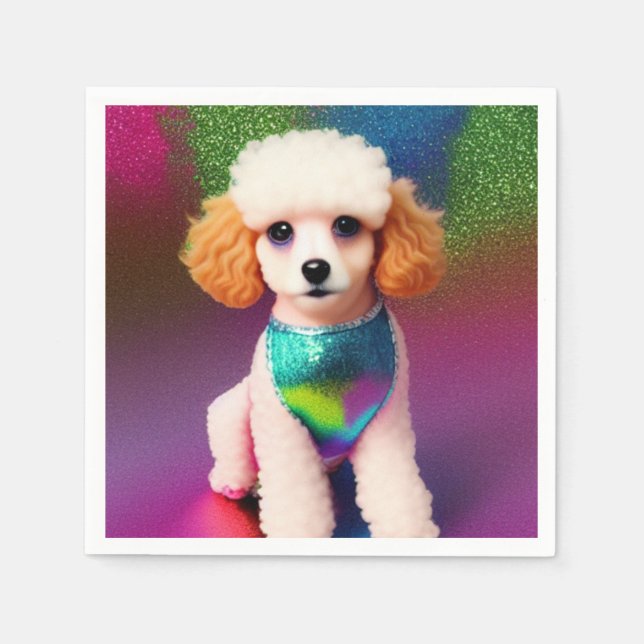 White Poodle with Cream Ears on Rainbow Sparkle   Napkins (Front)