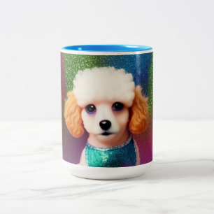 White Poodle with Cream Ears on Rainbow Sparkle Two-Tone Coffee Mug