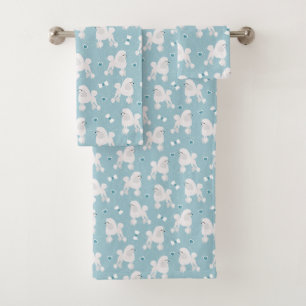 White Poodles and Bows Pattern Bath Towel Set