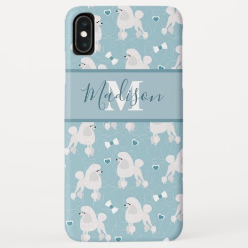 White Poodles and Bows Pattern Black Name Monogram iPhone XS Max Case