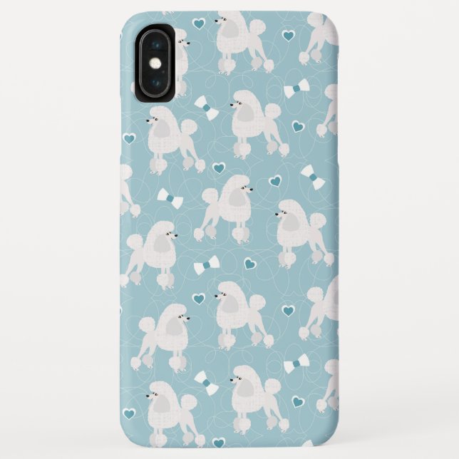 White Poodles and Bows Pattern Blue Case-Mate iPhone Case (Back)