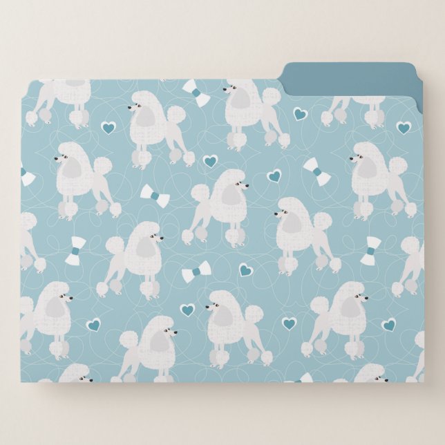 White Poodles and Bows Pattern Blue File Folder (Front Right)