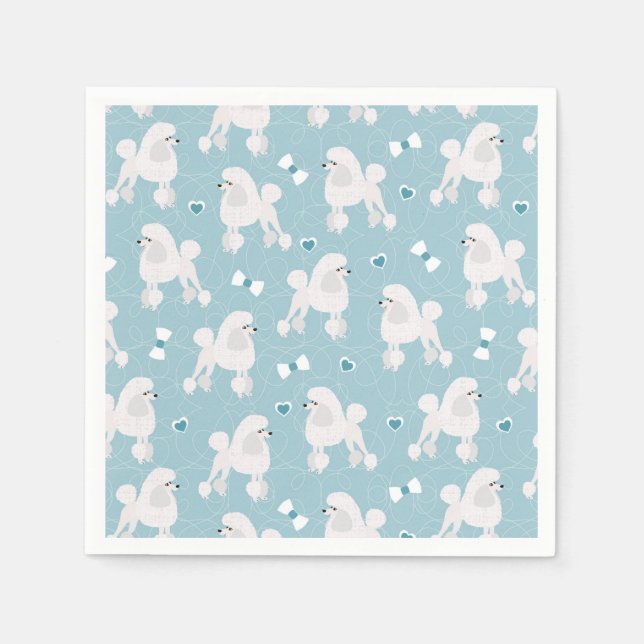 White Poodles and Bows Pattern Blue Napkins (Front)