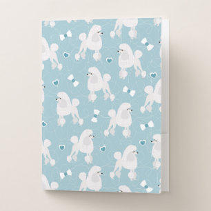 White Poodles and Bows Pattern Blue Pocket Folder