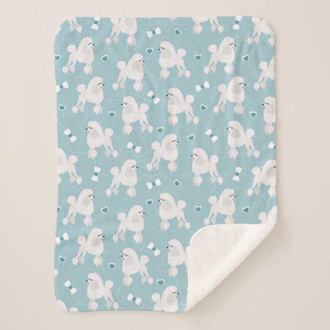 White Poodles and Bows Pattern Sherpa Blanket (Front)