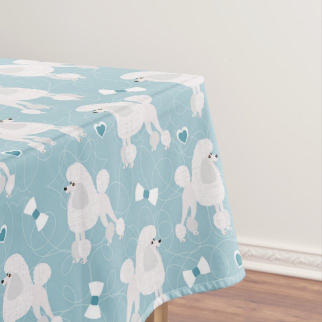 White Poodles and Bows Pattern Tablecloth (In Situ)