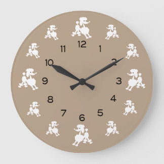 White Poodles Large Clock