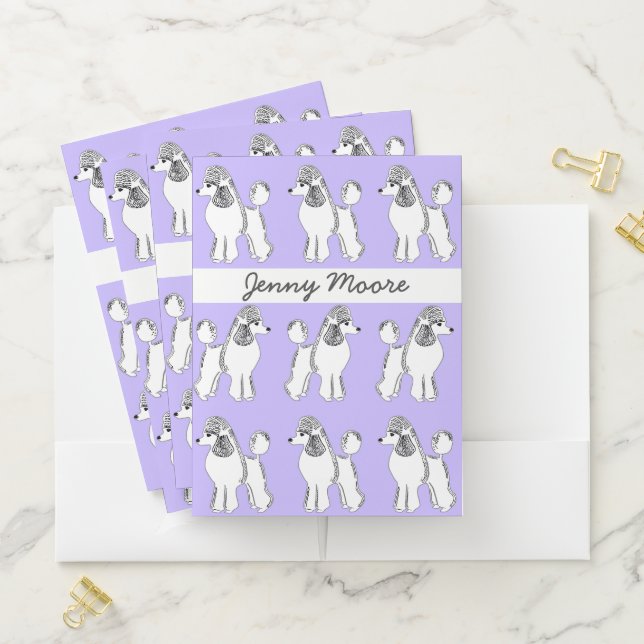 White Poodles Lavender Custom Pocket Folder Sets (In Situ)