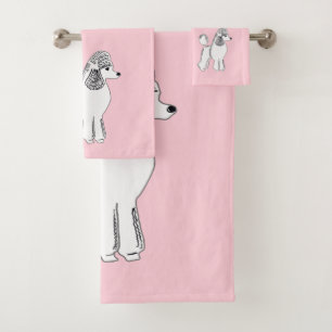 White Poodles Light Pink Bath Towels