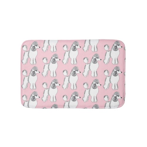 White Poodles Pattern Light Pink Bath Mat