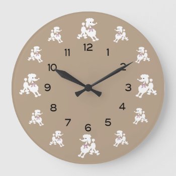 White Poodles With Pink Ribbons Large Clock by PamJArts at Zazzle